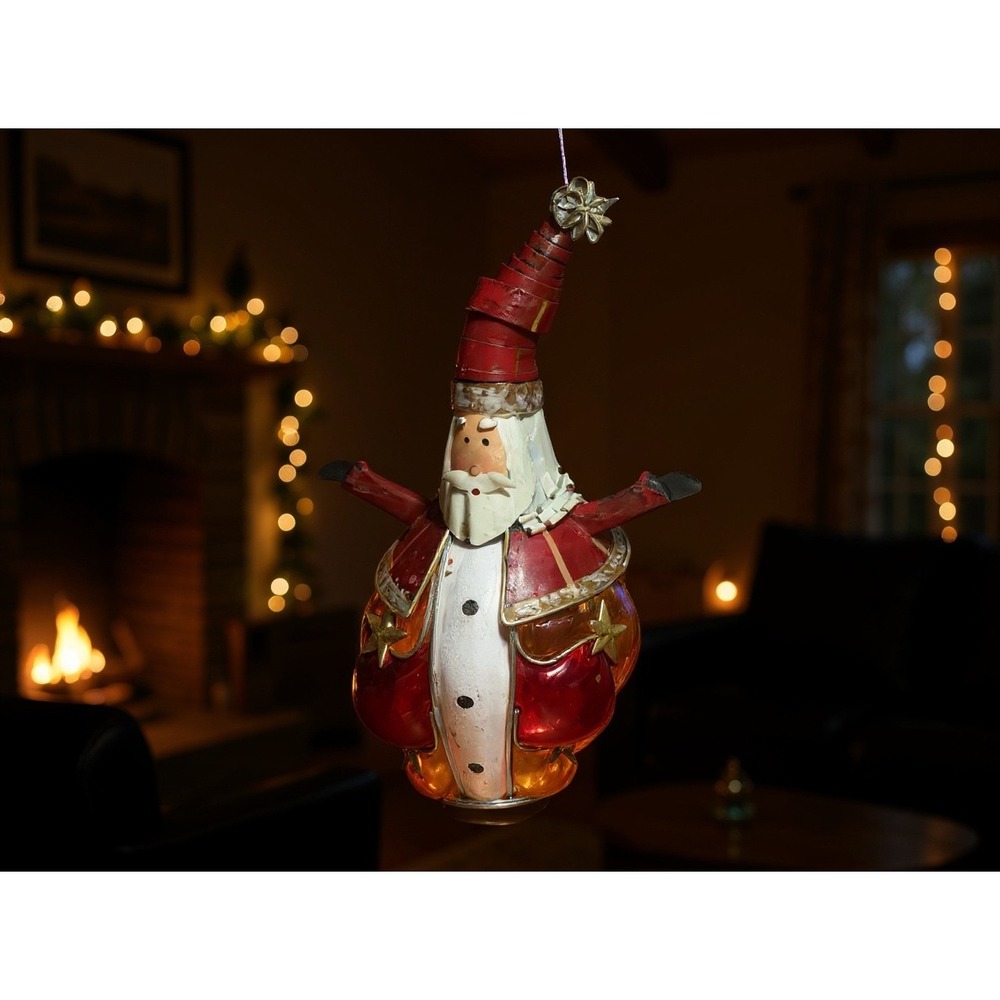 Santa Claus candle Lantern Christmas Holiday Decor Stain glass boho‎ colorful